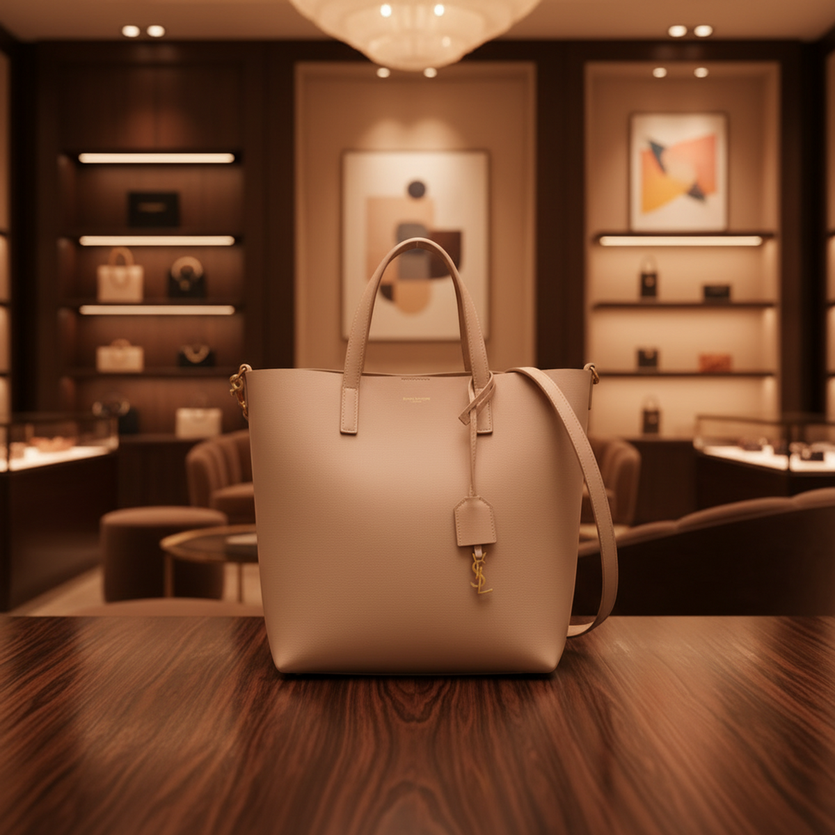 Yves Saint Laurent Toy Shopping Bag 498612 Women's Leather Handbag,Shoulder Bag Light Beige