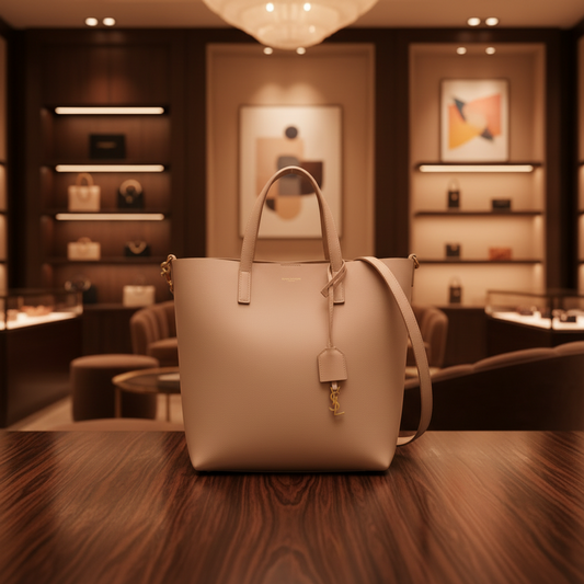 Yves Saint Laurent Toy Shopping Bag 498612 Women's Leather Handbag,Shoulder Bag Light Beige
