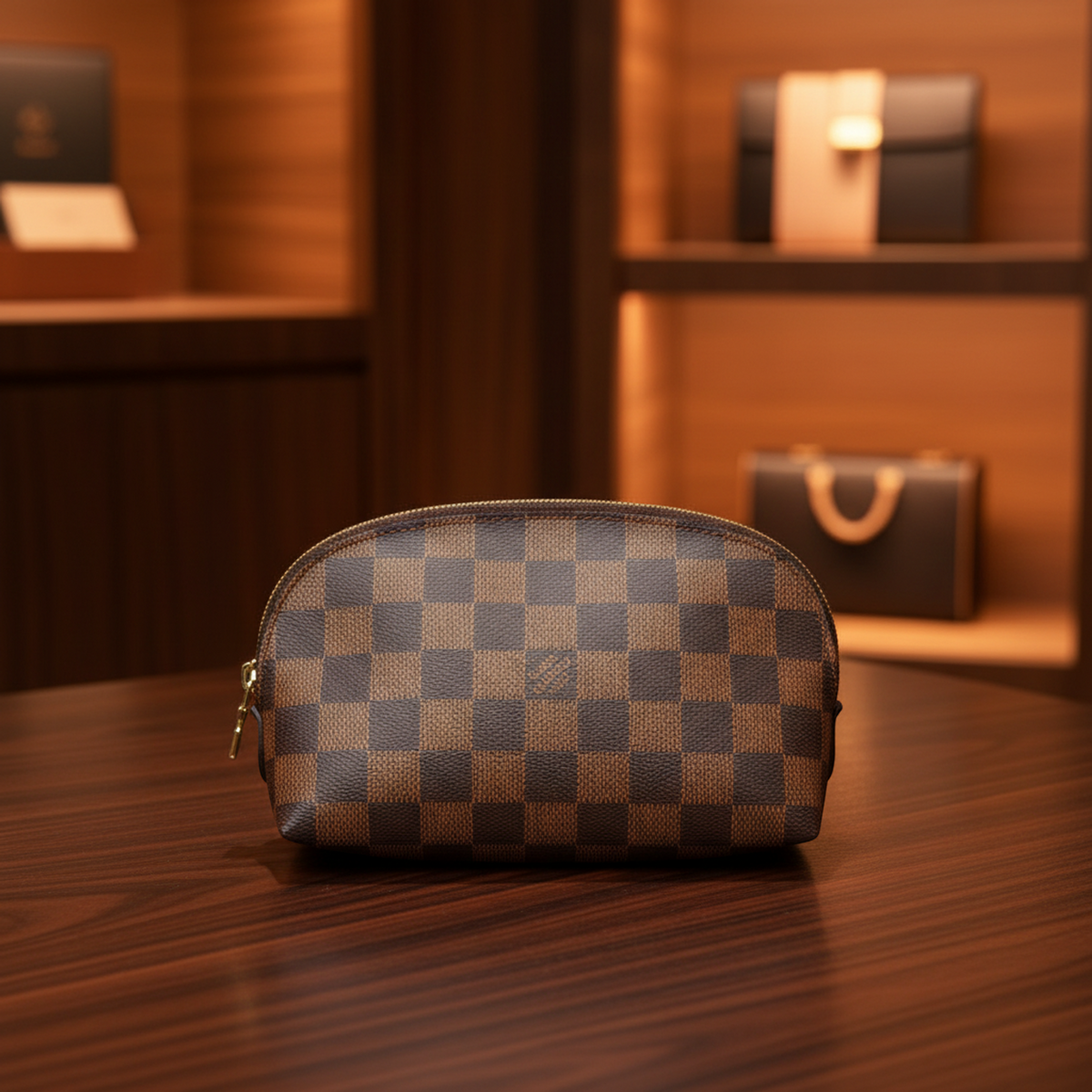 Louis Vuitton Damier Pochette Cosmetic N47516 Men,Women Pouch Ebene