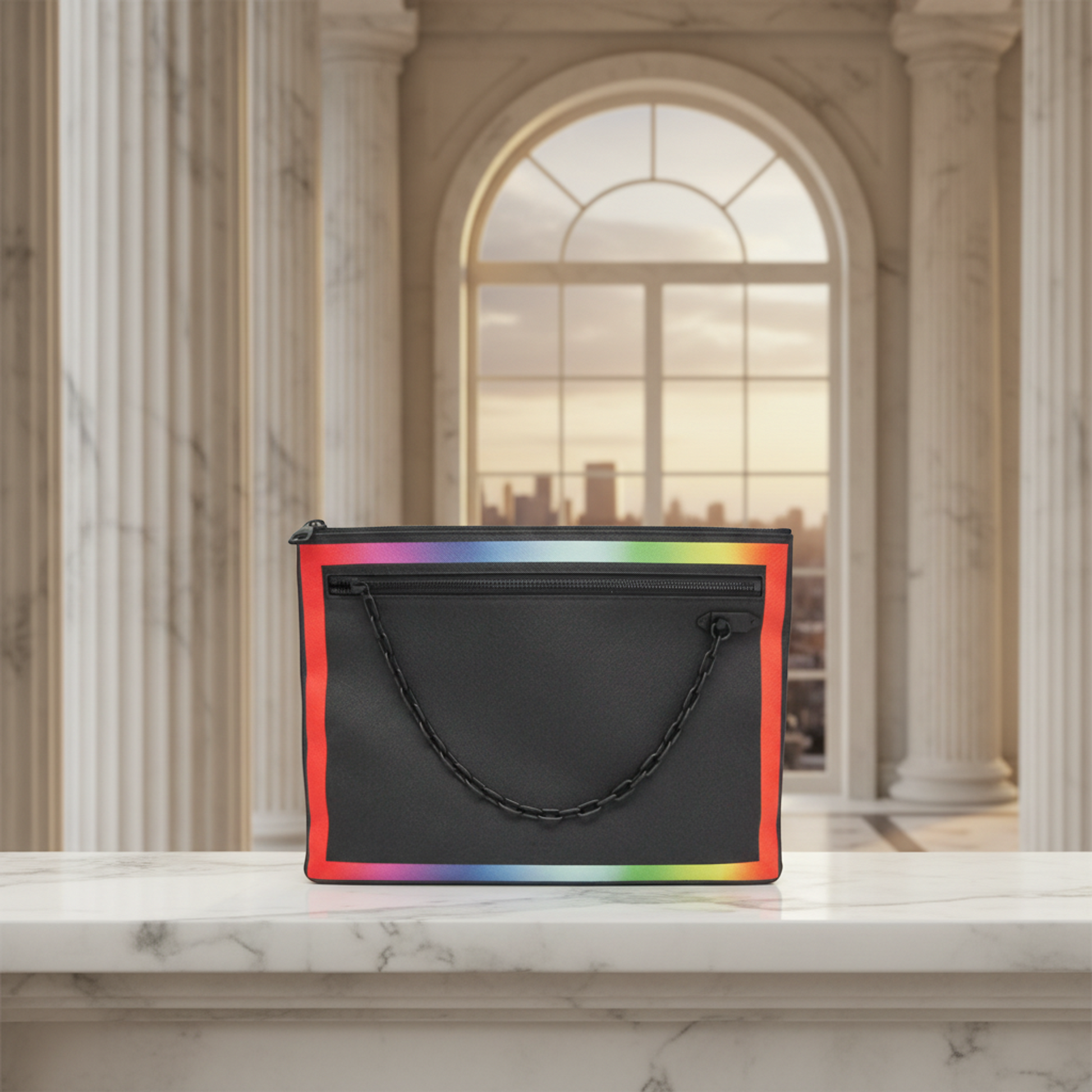 Louis Vuitton Taiga Rainbow Pochette M30347 Men,Women Clutch Bag Black,Multi-color