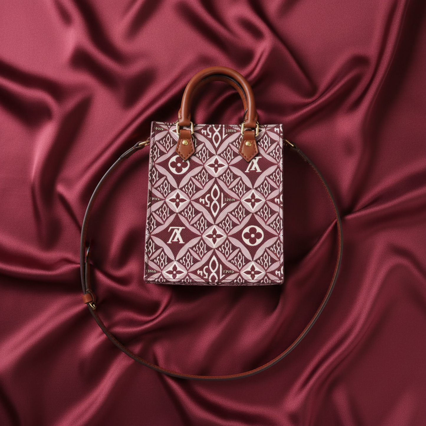 Louis Vuitton Monogram Jacquard Petite Sac Plat M69846 Women's Handbag,Shoulder Bag Bordeaux,Brown