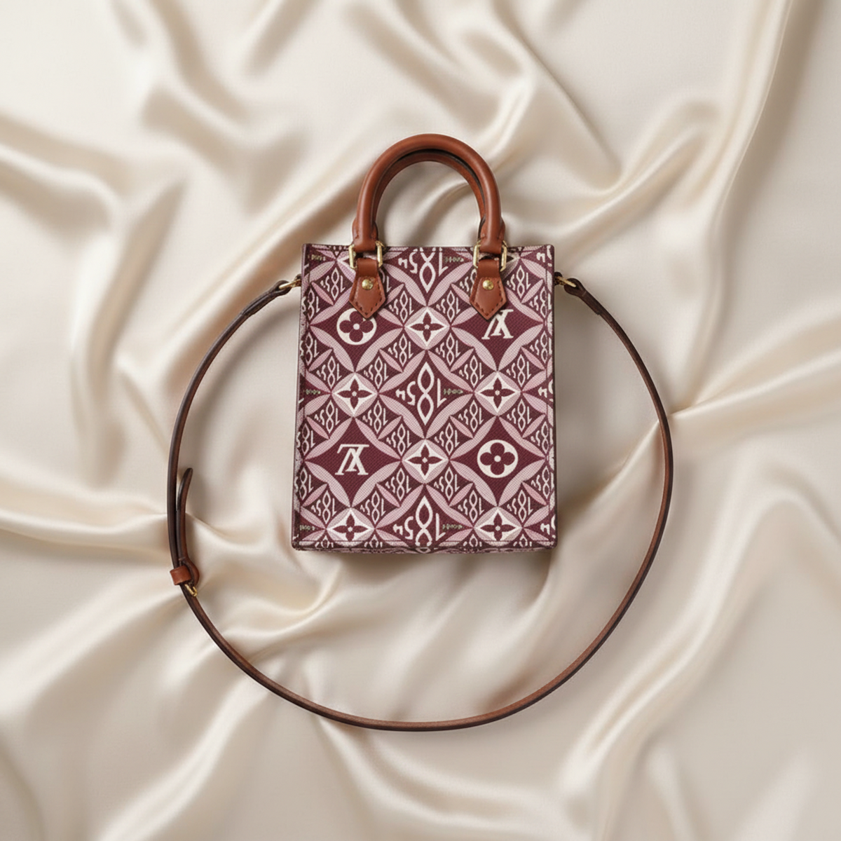 Louis Vuitton Monogram Jacquard Petite Sac Plat M69846 Women's Handbag,Shoulder Bag Bordeaux,Brown