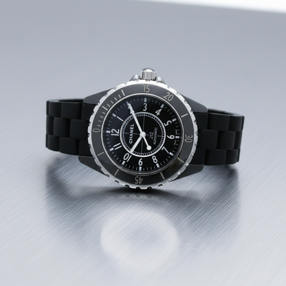 CHANEL J12 Ceramic Rubber Automatic Mens Watch H0684 Polished