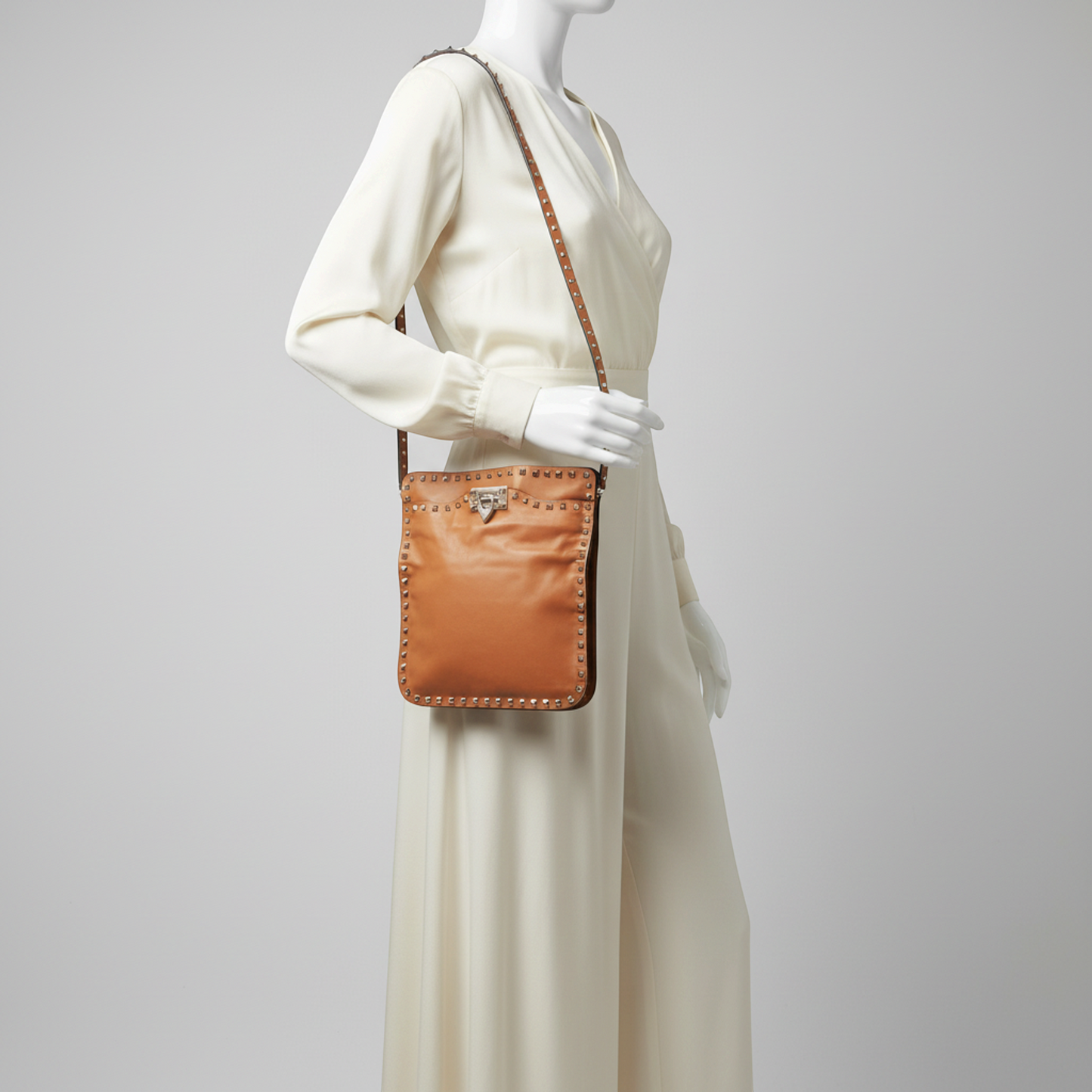 Valentino Garavani Lockstuds AWB00968 Women's Leather Shoulder Bag,Sling Bag Camel