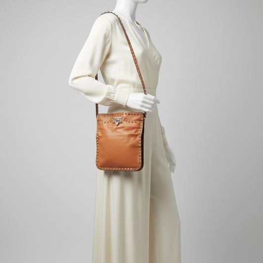 Valentino Garavani Lockstuds AWB00968 Women's Leather Shoulder Bag,Sling Bag Camel