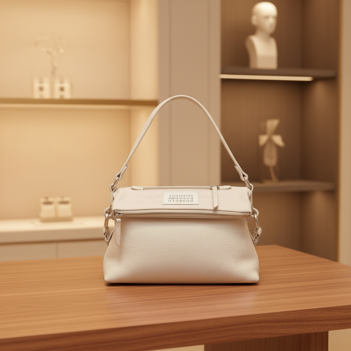 Maison Margiela 5AC SB1WG0003 Women's Leather Shoulder Bag White