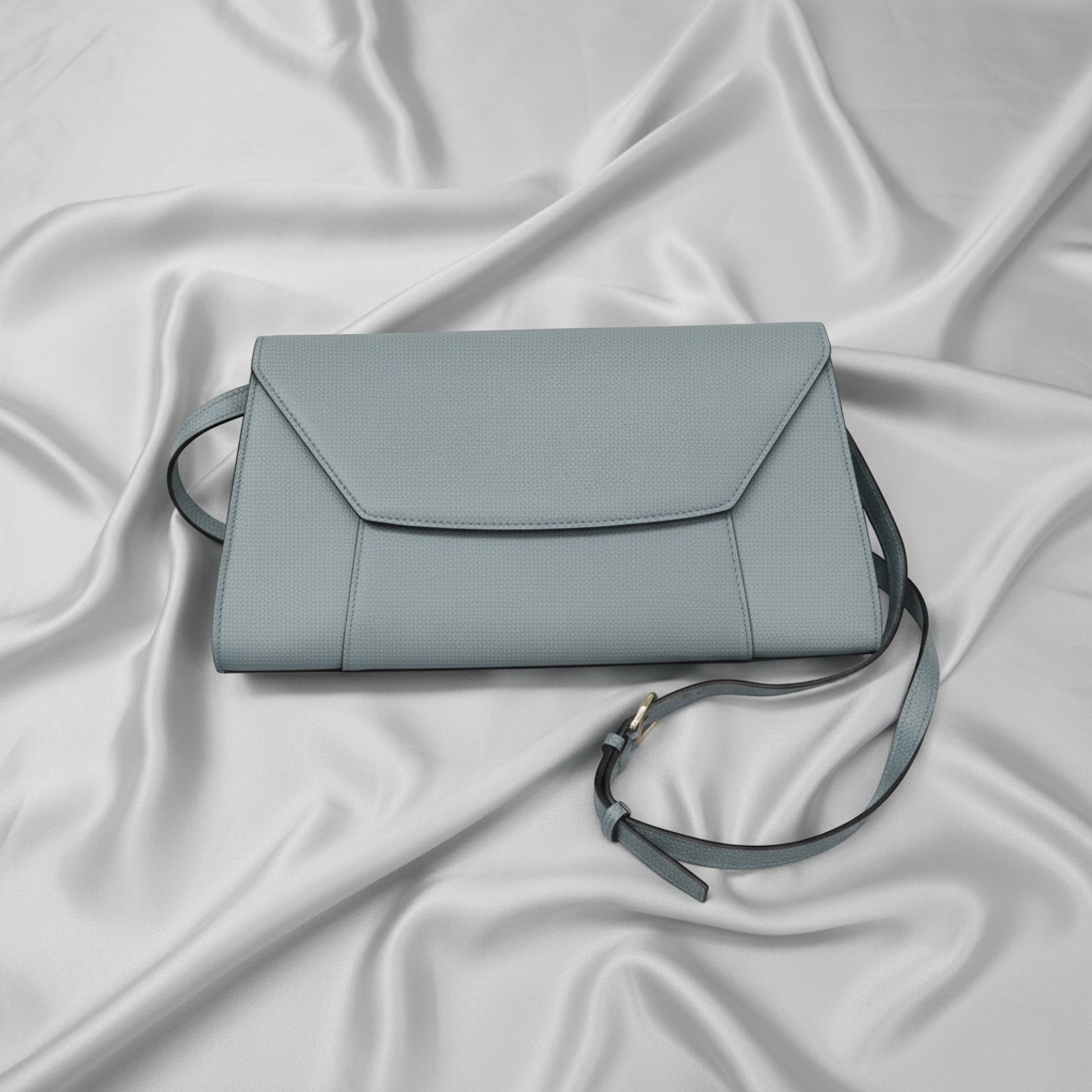 Valextra Scala Large Women's Leather Shoulder Bag Light Blue Gray