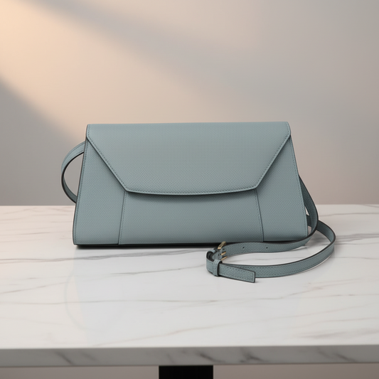 Valextra Scala Large Women's Leather Shoulder Bag Light Blue Gray