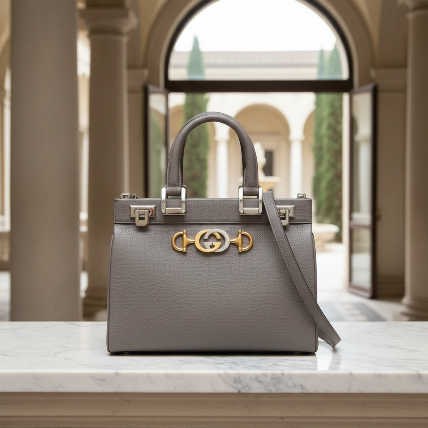 Gucci Zumi 569712 Women's Leather Handbag,Shoulder Bag Gray