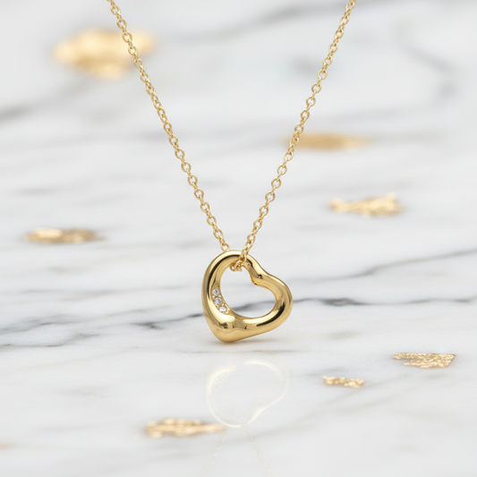 Tiffany Open Heart Necklace With Diamonds Pink Gold (18K) Diamond Women,Men Fashion Necklace (Pink Gold)