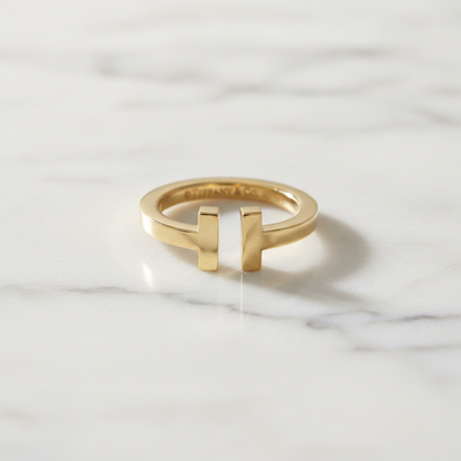 Tiffany T Square Ring Yellow Gold (18K) Fashion No Stone Band Ring Gold