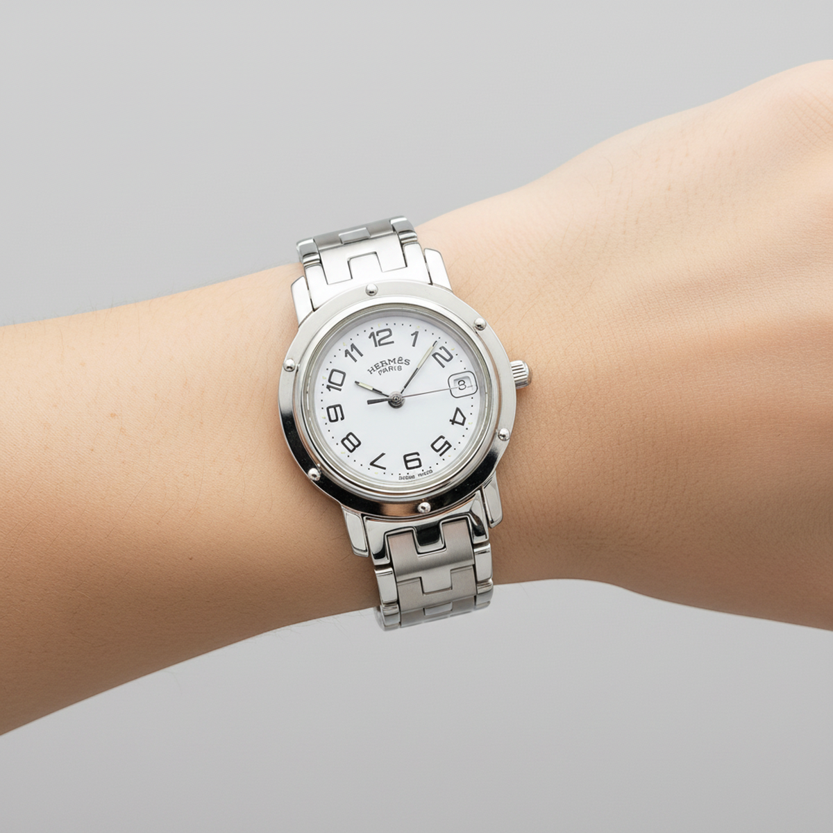 HERMES Clipper Stainless Steel Quartz Ladies Watch CL4.210 Polished