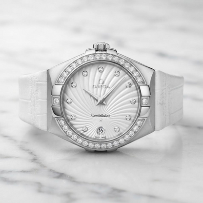 OMEGA Constellation Diamond MOP Dial Steel Quartz Watch 123.18.35.60.52.001 Polished