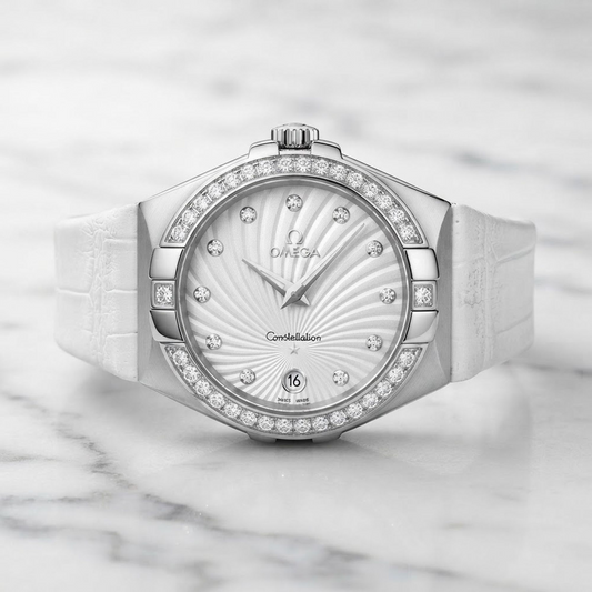 OMEGA Constellation Diamond MOP Dial Steel Quartz Watch 123.18.35.60.52.001 Polished
