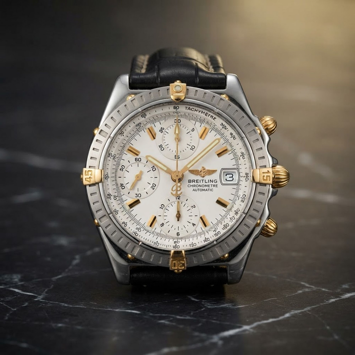 BREITLING Chronomat 18K Gold Steel Automatic Mens Watch B13352 Polished