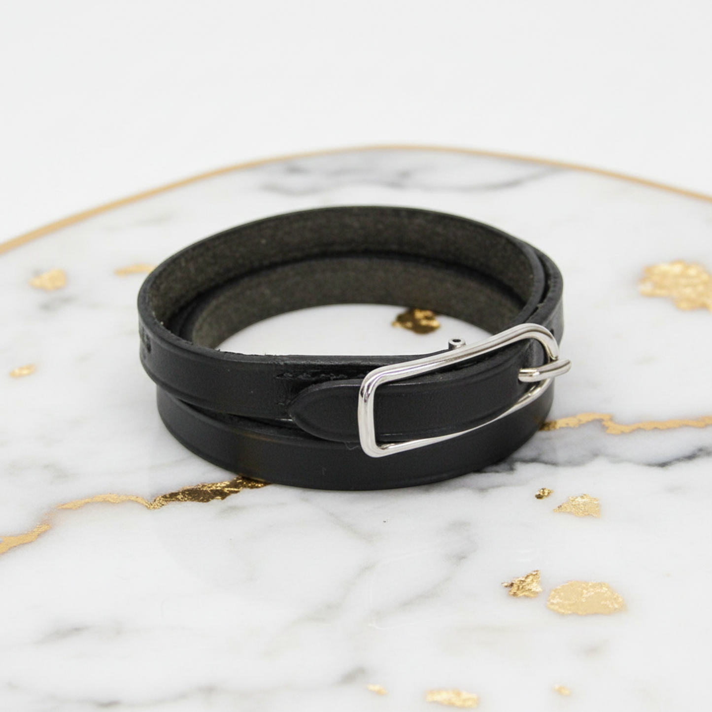 Hermes Hapi API I 4-strand Bracelet Choker Leather,Metal Bangle Silver,Black