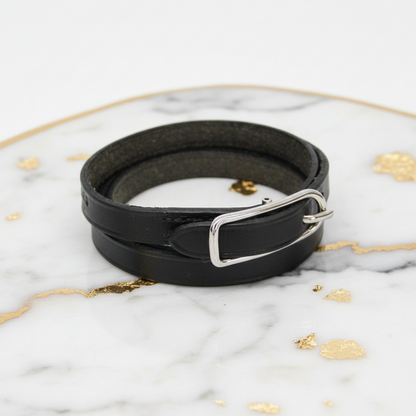 Hermes Hapi API I 4-strand Bracelet Choker Leather,Metal Bangle Silver,Black