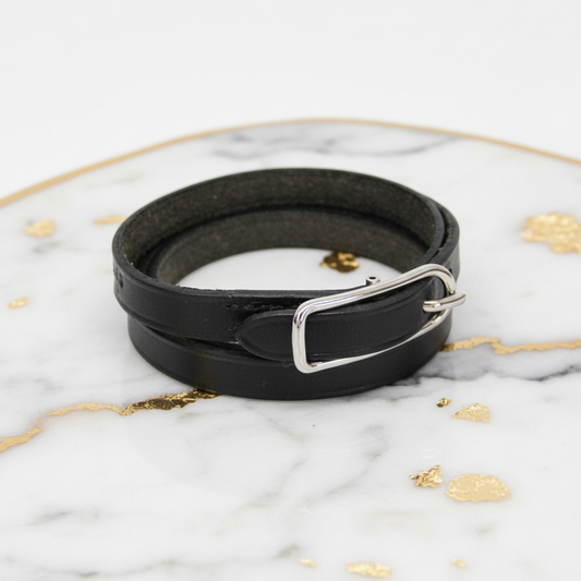 Hermes Hapi API I 4-strand Bracelet Choker Leather,Metal Bangle Silver,Black
