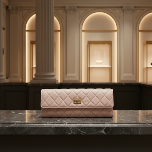 Chanel Matelasse 2.55 Jewelry Case Women's Leather Clutch Bag Light Pink