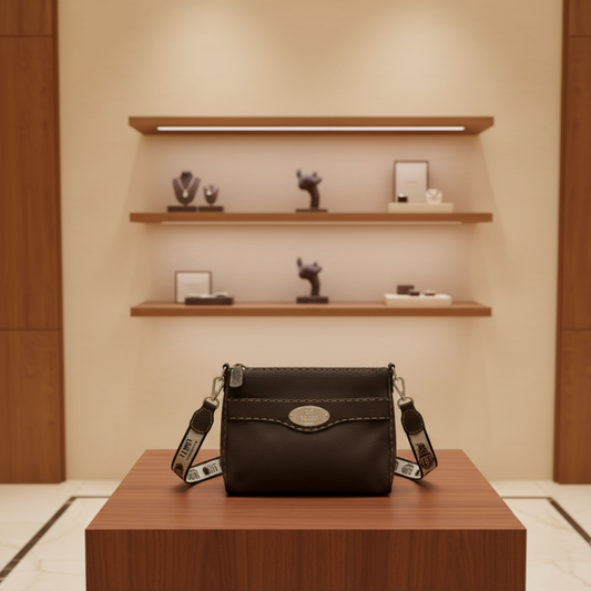 Fendi Selleria 8BT092 Women's Leather Shoulder Bag Dark Brown