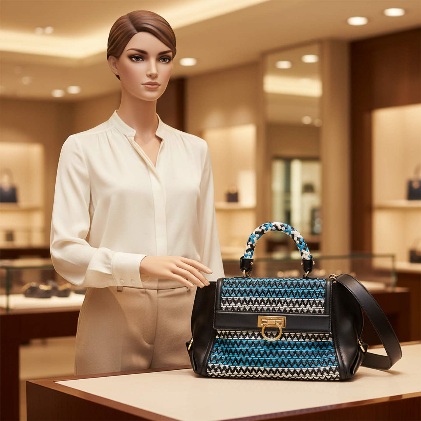 Salvatore Ferragamo Gancini Sophia DH-21 G175 Women's Leather Handbag,Shoulder Bag Black,Blue,White