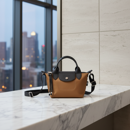 Longchamp Le Pliage Energy X ECONYL Collaboration XS Size Men,Women Polyamide,Leather Handbag,Shoulder Bag Black,Brown
