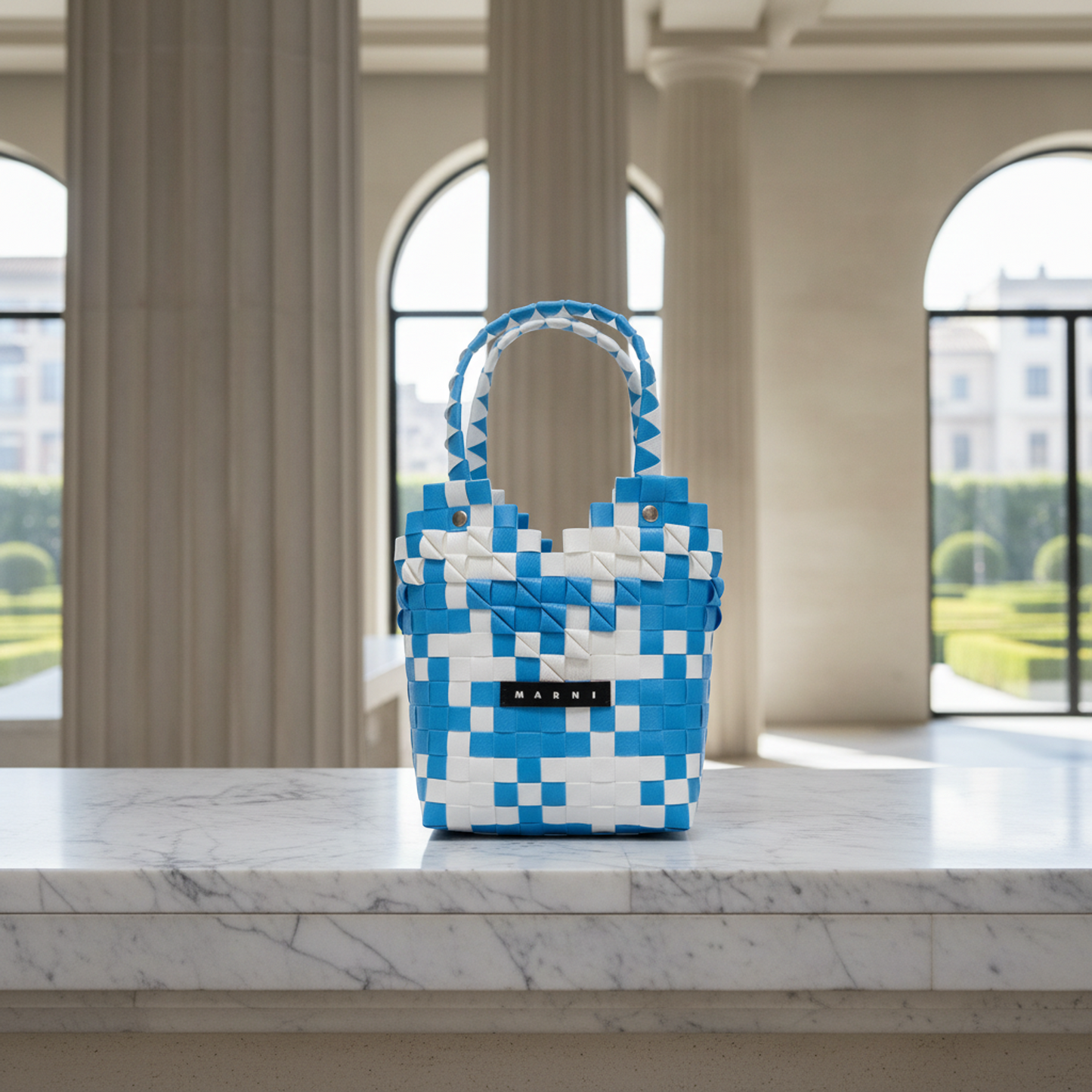 Marni Kids Line Diamond Basket Bag Girls,Women Polypropylene,Leather Handbag Light Blue,White