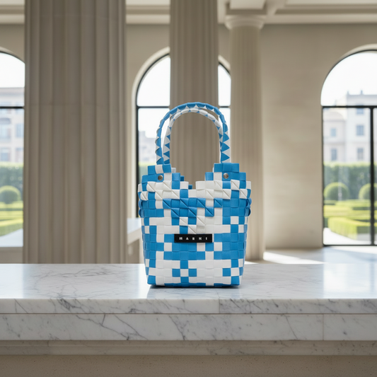 Marni Kids Line Diamond Basket Bag Girls,Women Polypropylene,Leather Handbag Light Blue,White