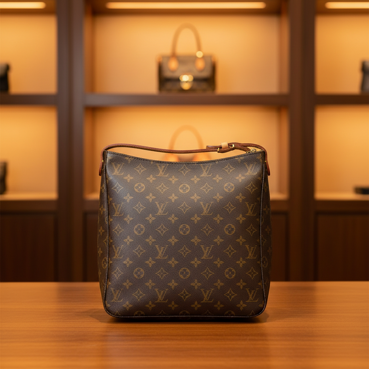 Louis Vuitton Monogram Looping GM M51145 Women's Shoulder Bag Brown