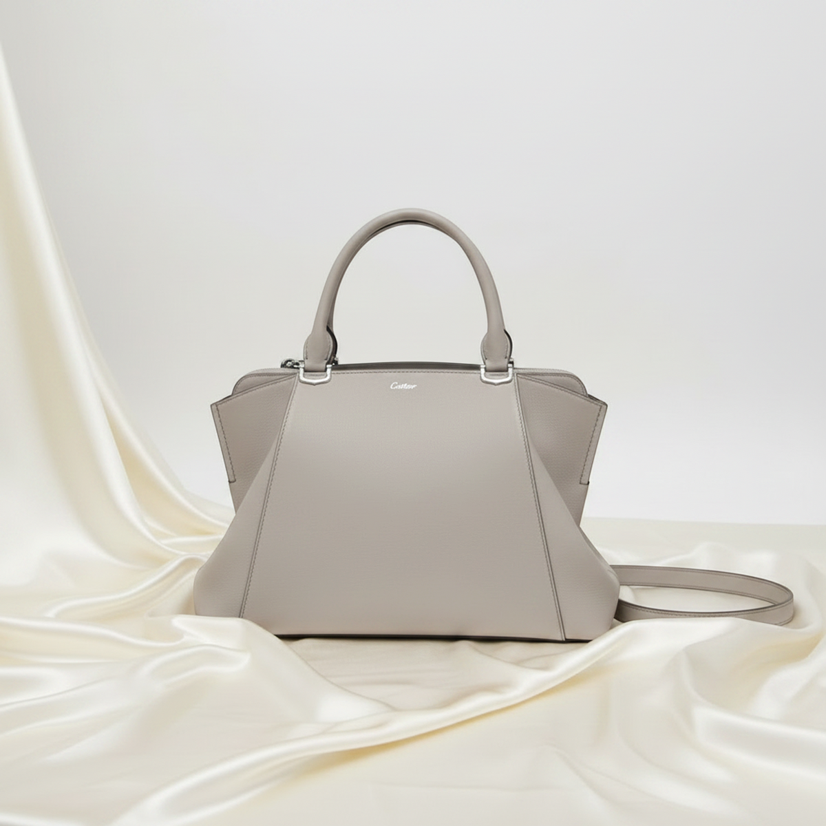 Cartier C De Cartier SM Women's Leather Handbag,Shoulder Bag Gray Purple