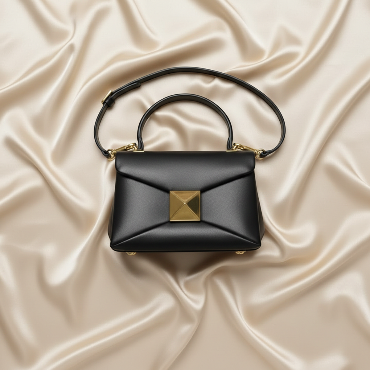Valentino Garavani One Stud Small Women's Leather Handbag,Shoulder Bag Black
