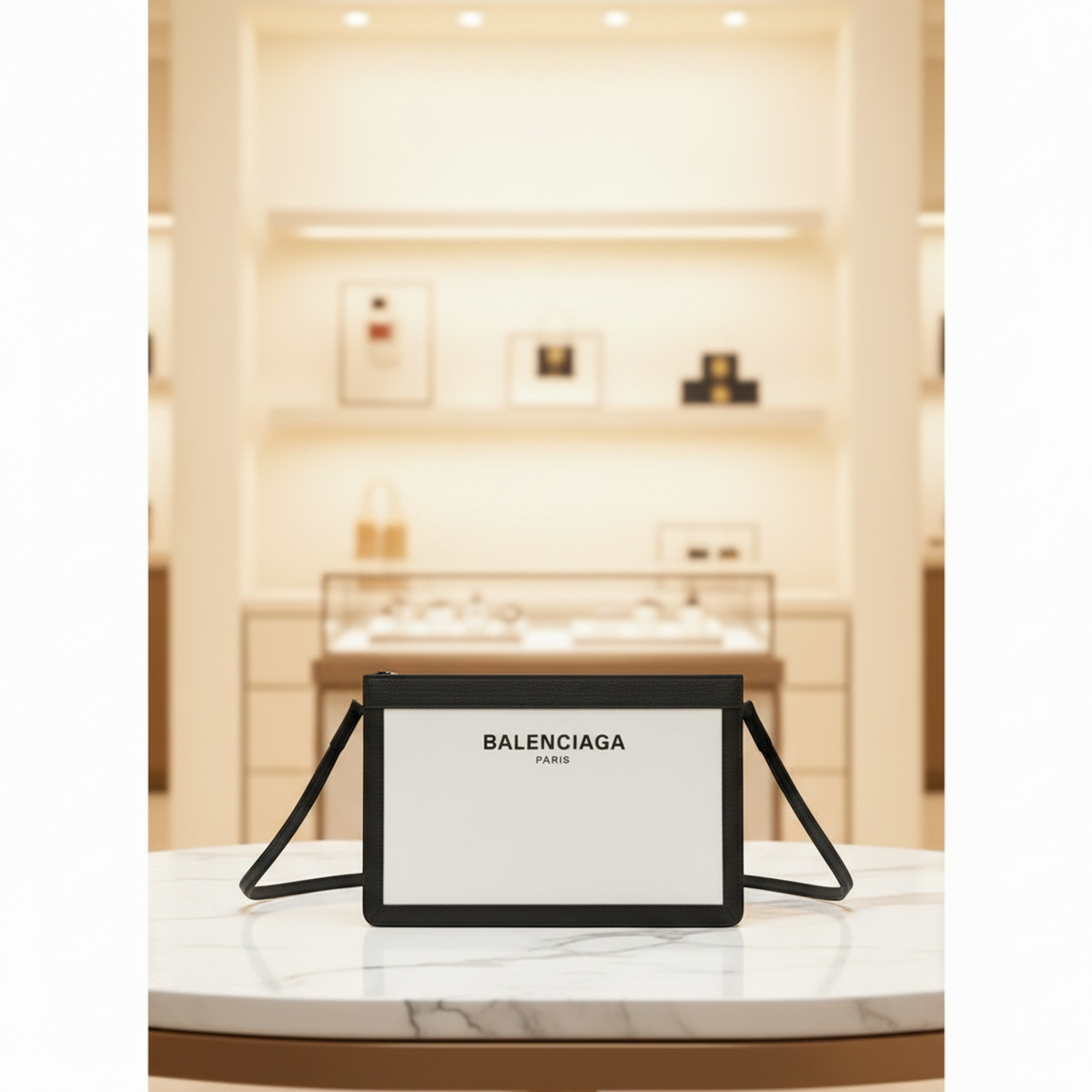 Balenciaga Navy Pochette 339937 Men,Women Canvas,Leather Shoulder Bag Black,Off-white