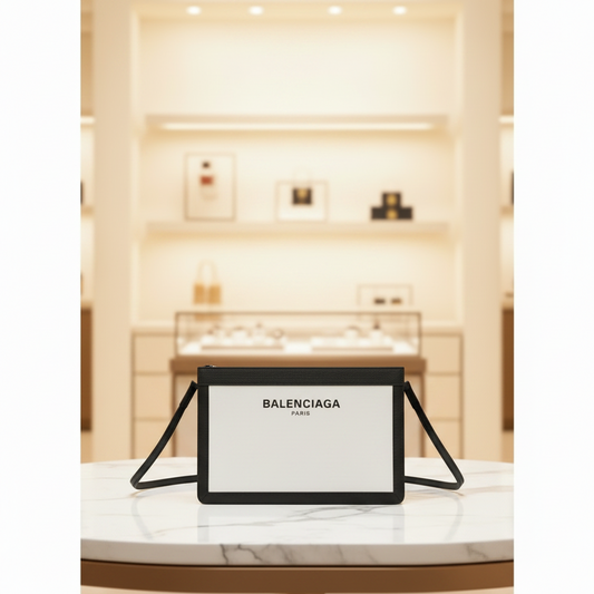 Balenciaga Navy Pochette 339937 Men,Women Canvas,Leather Shoulder Bag Black,Off-white