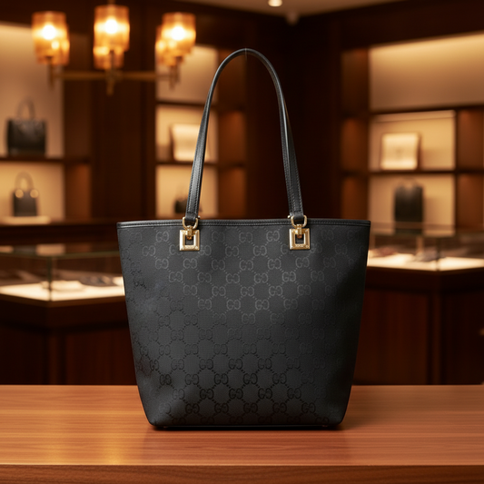 Gucci GG Canvas 002 1099 Women's GG Canvas,Leather Handbag,Tote Bag Black