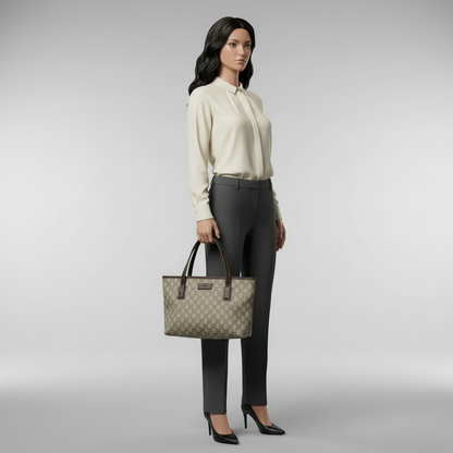 Gucci 211138 Women's GG Supreme,Leather Handbag,Tote Bag Beige,Brown