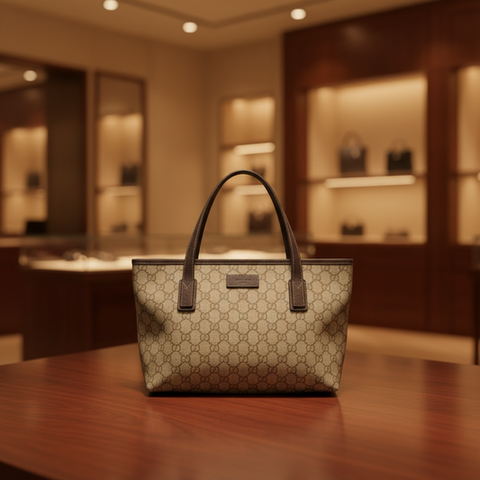 Gucci 211138 Women's GG Supreme,Leather Handbag,Tote Bag Beige,Brown