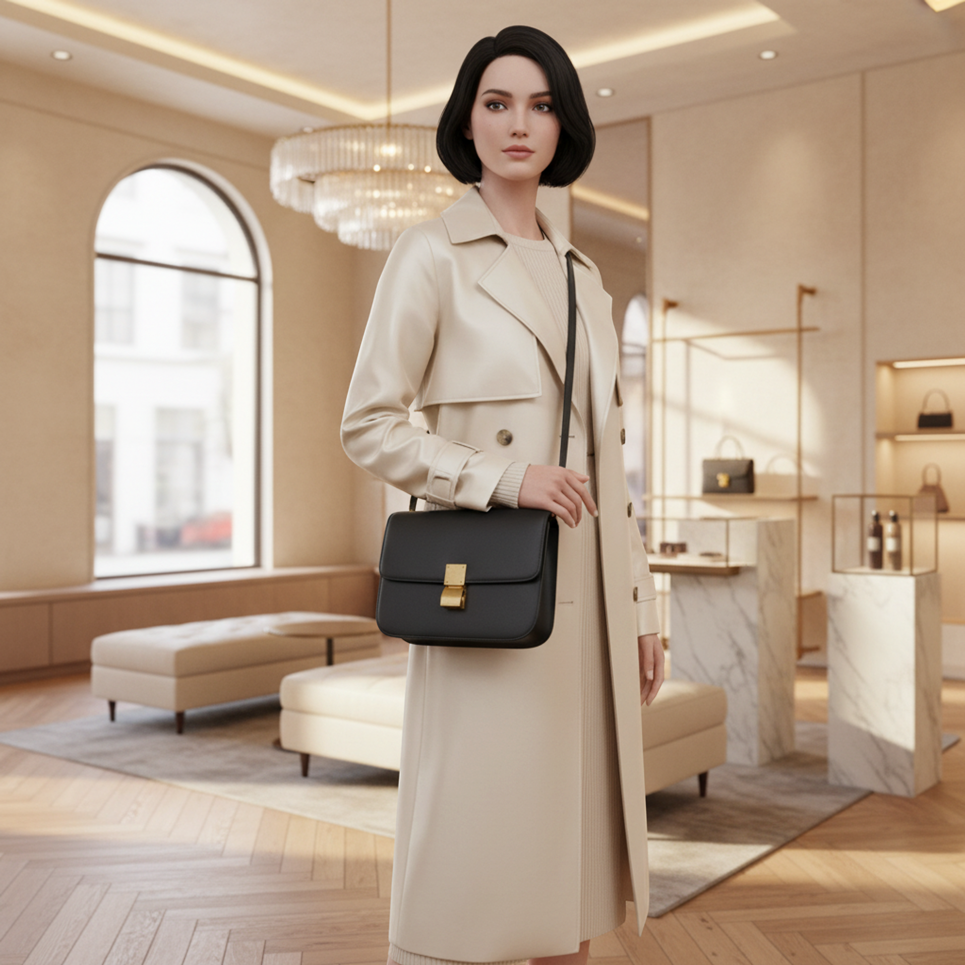 Celine Classic Box Medium Women's Leather Shoulder Bag Gray