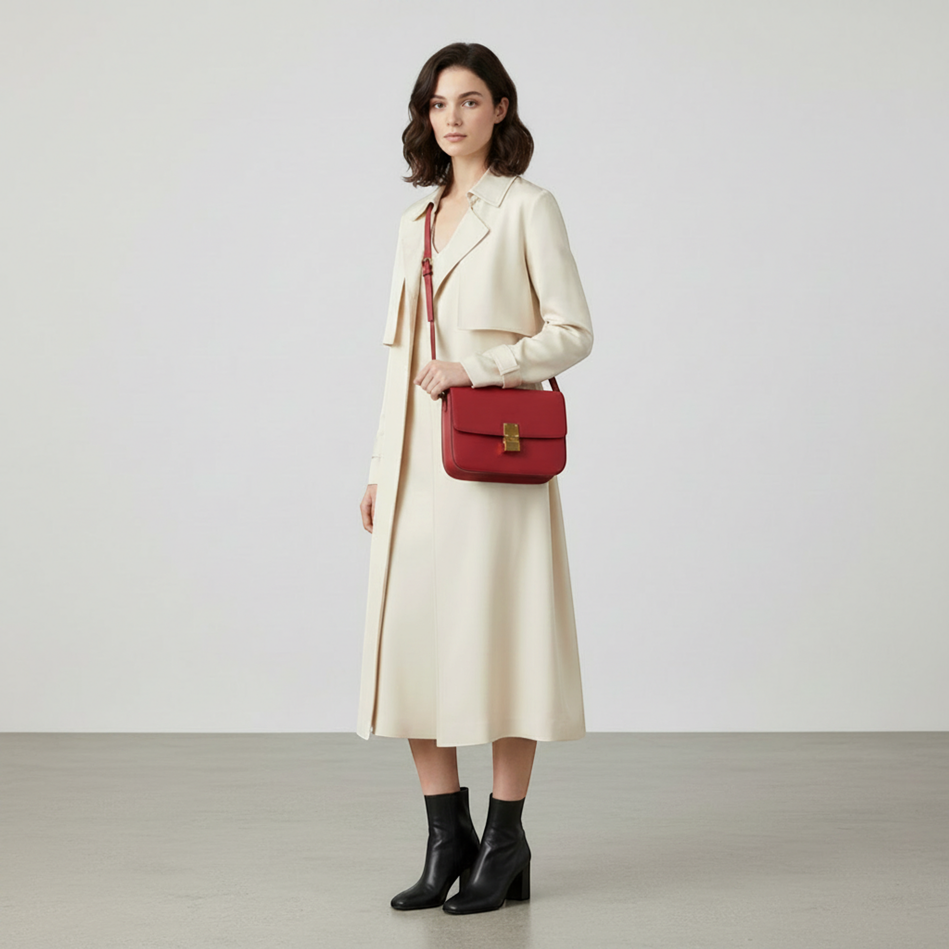 Celine Classic Box Medium 164173DLS Women's Leather Shoulder Bag Red Color