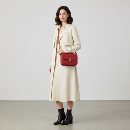 Celine Classic Box Medium 164173DLS Women's Leather Shoulder Bag Red Color