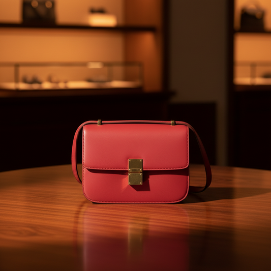 Celine Classic Box Medium 164173DLS Women's Leather Shoulder Bag Red Color