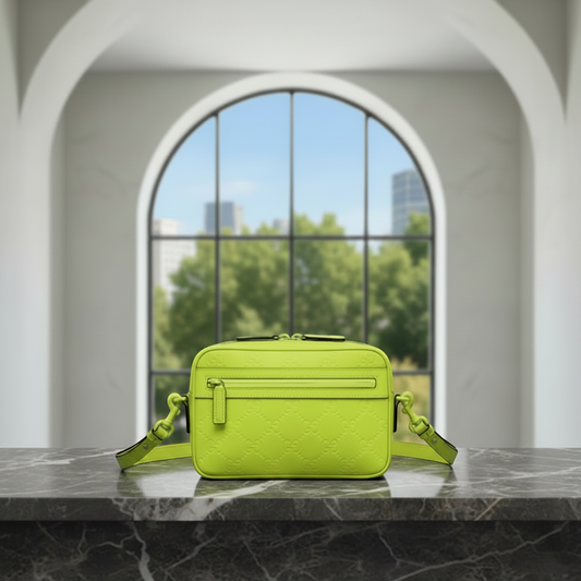 Gucci GG Rubber Effect 771293 Men,Women Leather Clutch Bag,Shoulder Bag Fluorescent Yellow