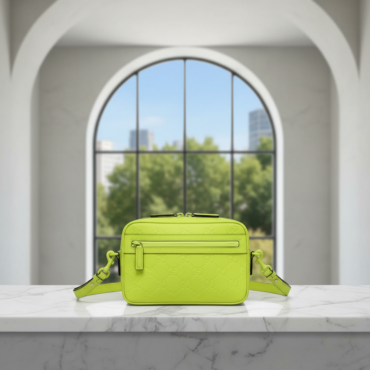Gucci GG Rubber Effect 771293 Men,Women Leather Clutch Bag,Shoulder Bag Fluorescent Yellow
