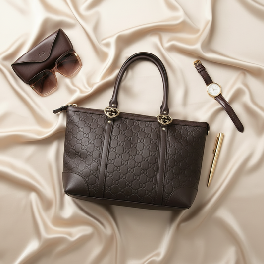Gucci Guccissima 257069 Women's Leather Handbag,Tote Bag Dark Brown