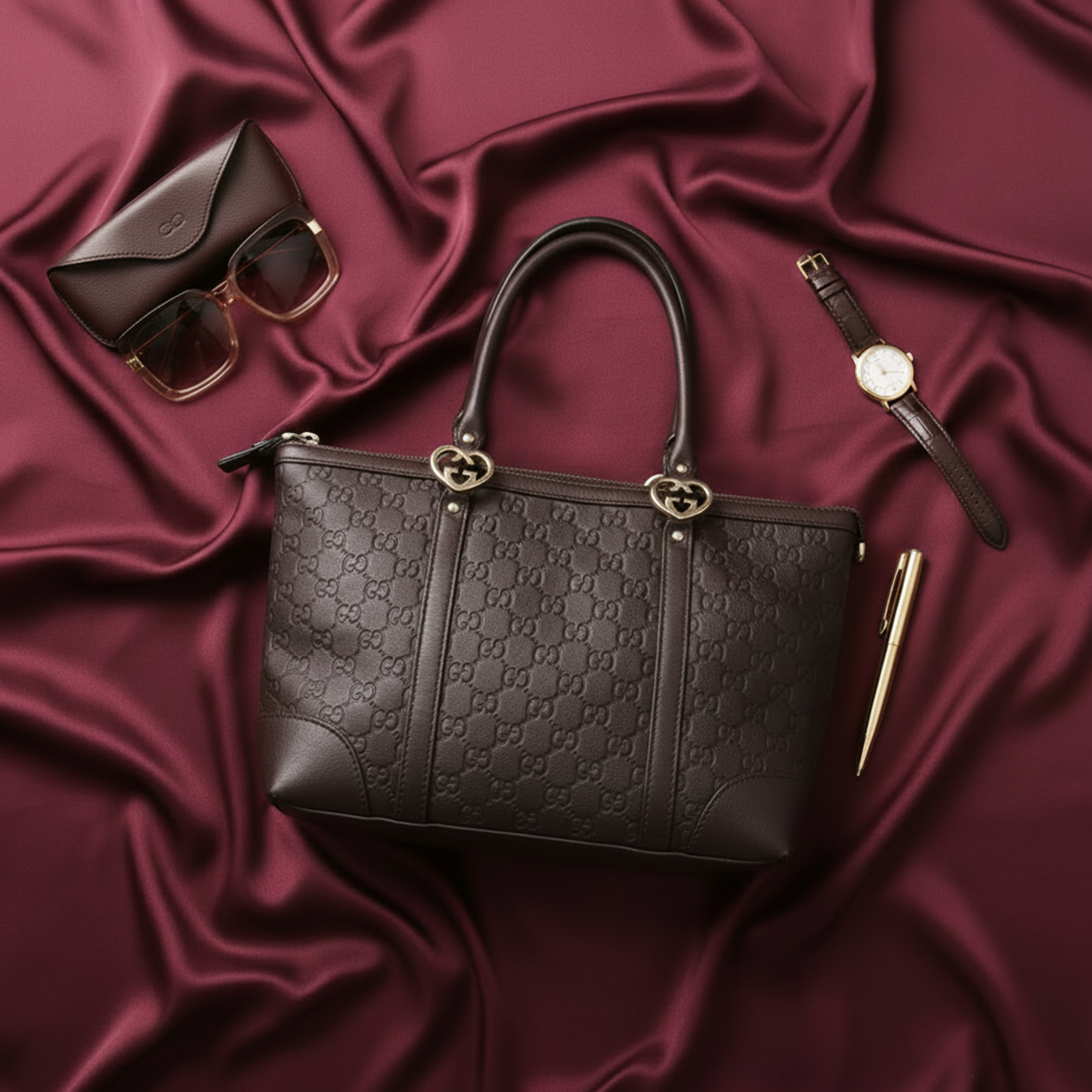Gucci Guccissima 257069 Women's Leather Handbag,Tote Bag Dark Brown