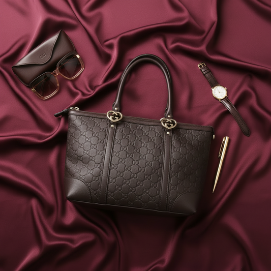 Gucci Guccissima 257069 Women's Leather Handbag,Tote Bag Dark Brown