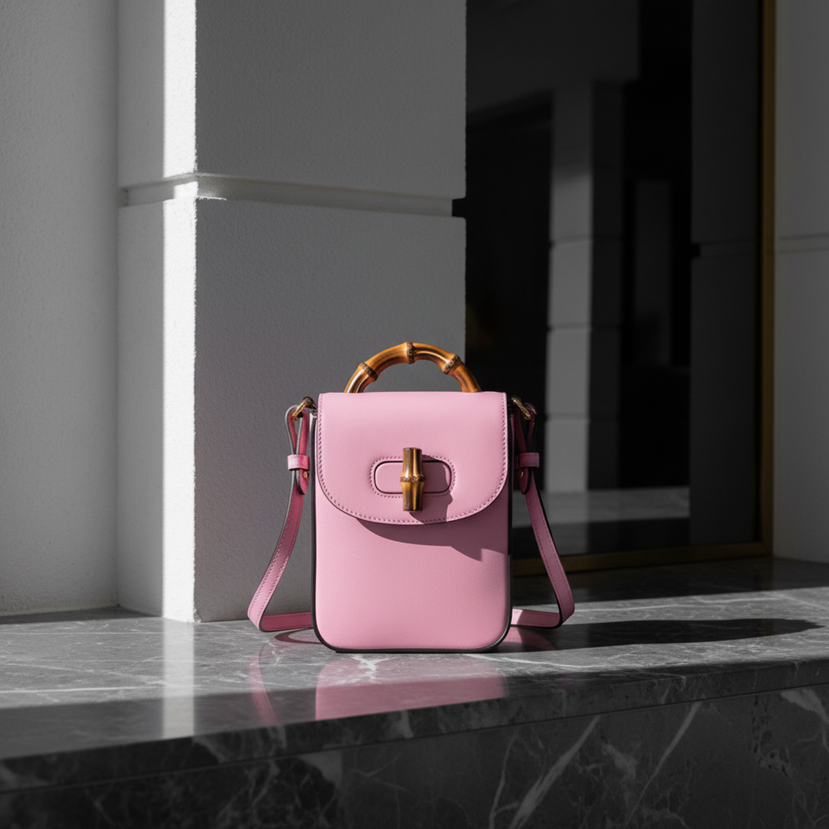 Gucci Bamboo 702106 Women's Leather Backpack,Handbag,Shoulder Bag Pink