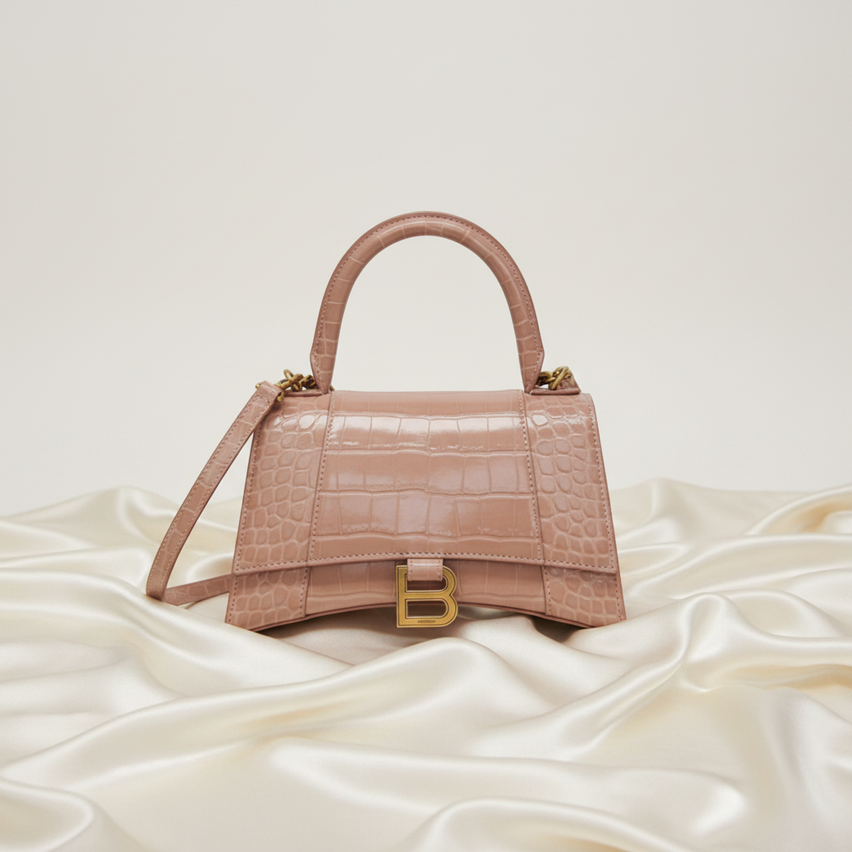 Balenciaga Hour Glass 593546 Women's Leather Handbag,Shoulder Bag Pink Beige
