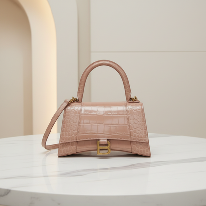 Balenciaga Hour Glass 593546 Women's Leather Handbag,Shoulder Bag Pink Beige