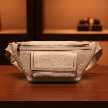 Gucci GG Embossed 645093 Men,Women Leather Fanny Pack,Sling Bag White