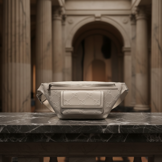 Gucci GG Embossed 645093 Men,Women Leather Fanny Pack,Sling Bag White